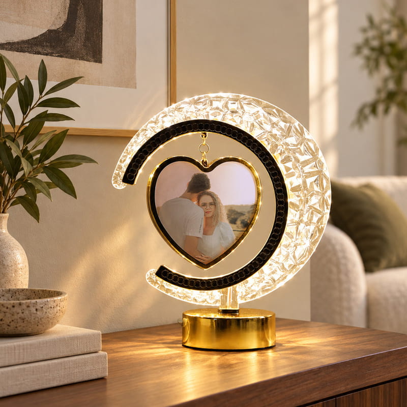 Kişiye Özel LED Işıklı Kristal Ay Fotoğraflı Çerçeve Lamba