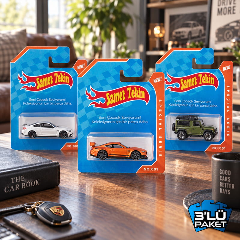 Kişiye Özel Paketli Model Oyuncak Araba - 3'lü Kutu Set