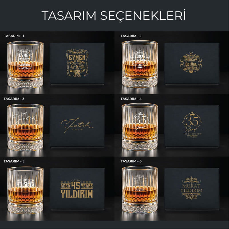 Klasik Kesim Kişiye Özel Doğum Günü Serisi Viski Bardağı Seti - Tasarım Seçenekli