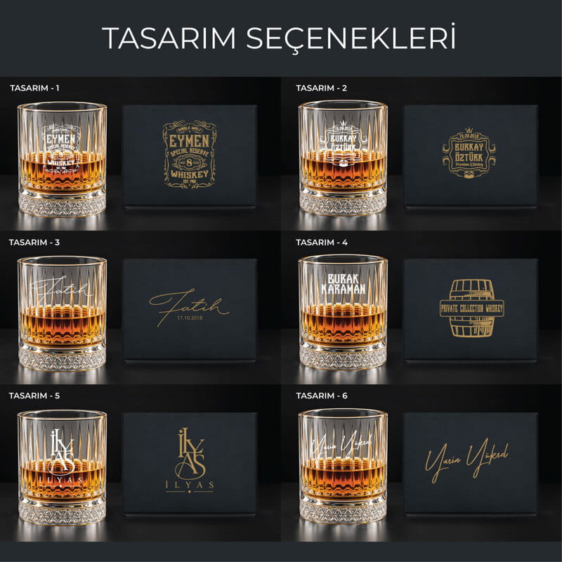 Klasik Koleksiyon Tasarımlı İsme Özel Viski Hediye Seti - Tasarım Seçenekli