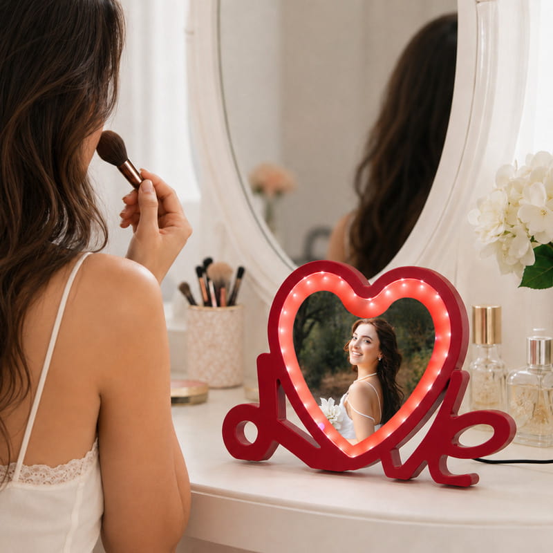 LED Işıklı Love Fotoğraflı Sihirli Ayna