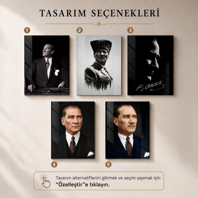 Mustafa Kemal Atatürk Portre Cam Tablo - 35x50 cm