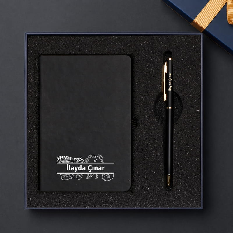 Müzik Öğretmenine Özel İsimli Defter ve Kalem Hediye Seti