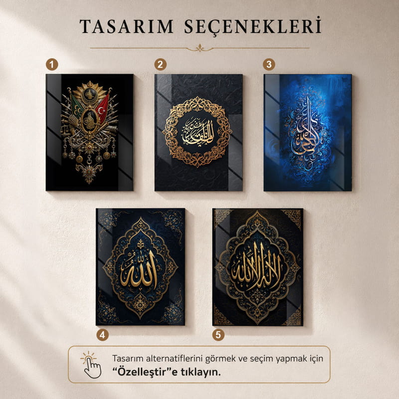 Osmanlı Motifli İslami Temperli Cam Tablo - 35x50 cm