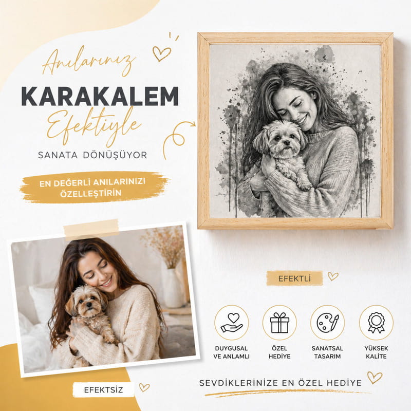 Pati Ebeveynlerine Karakalem Tasarımlı Ahşap Çerçeve