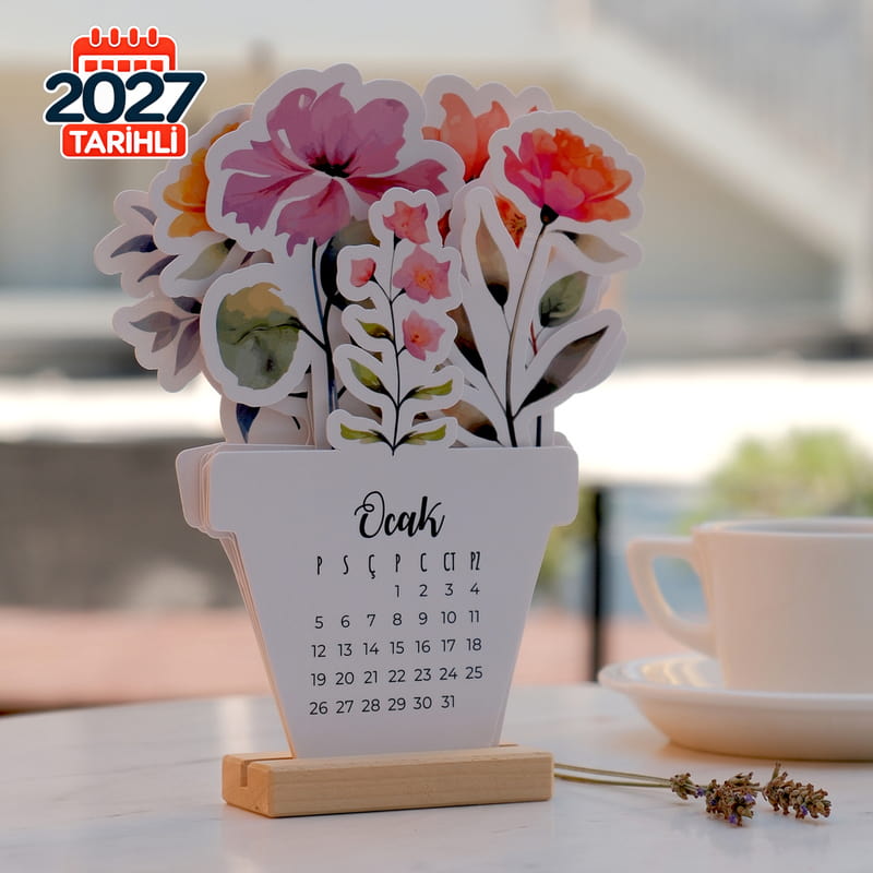 Renkli Çiçekler Dekoratif Masa 2027 Takvimi