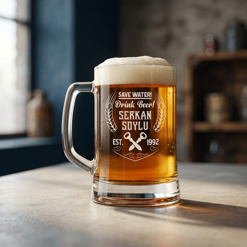 Save Water - Drink Beer Tasarımlı Kişiye Özel Bira Bardağı