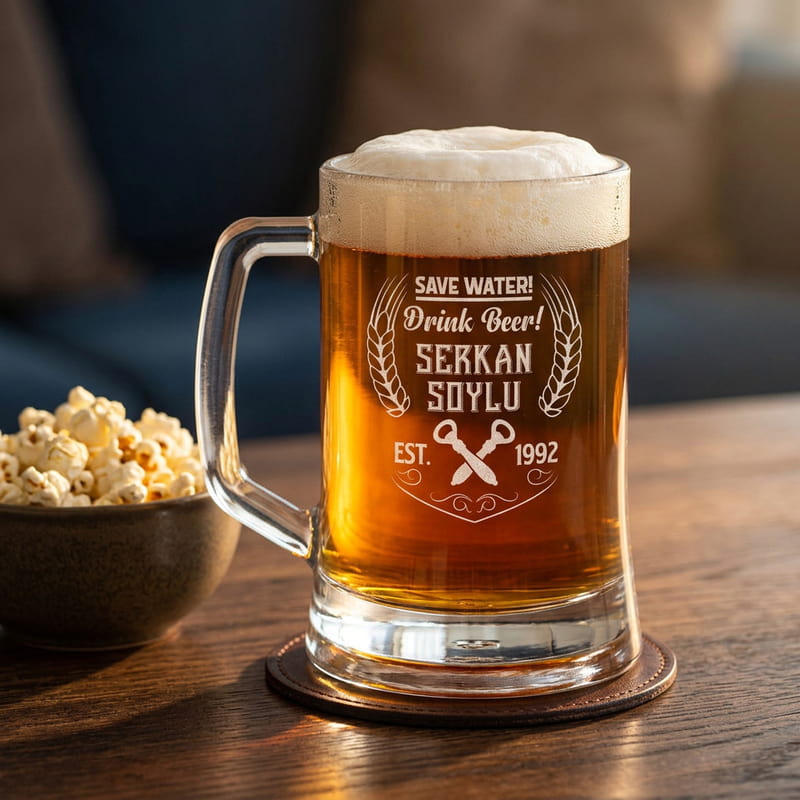 Save Water - Drink Beer Tasarımlı Kişiye Özel Bira Bardağı