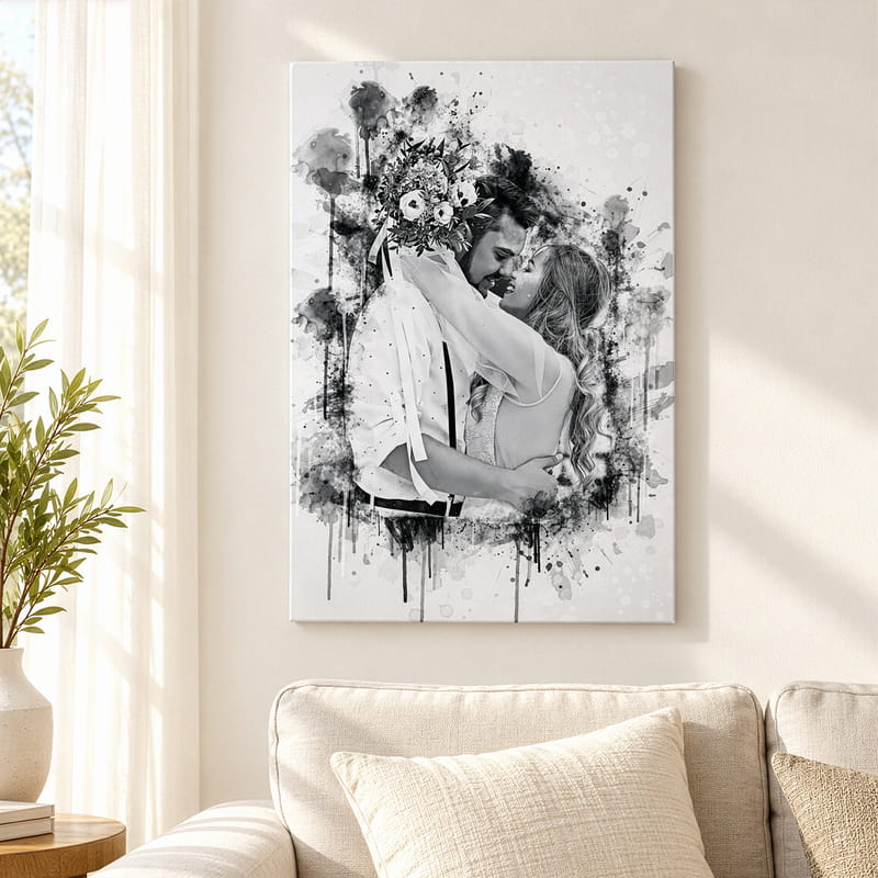 Sevgiliye Yıldönümü Hediyesi Karakalem Kanvas Tablo 40x60