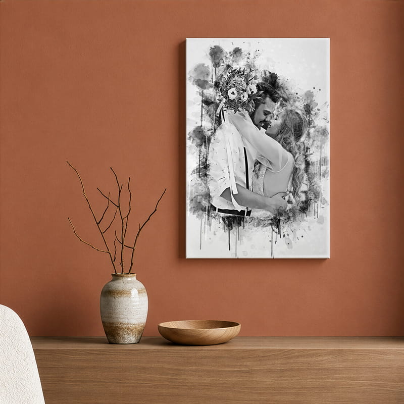 Sevgiliye Yıldönümü Hediyesi Karakalem Kanvas Tablo 40x60