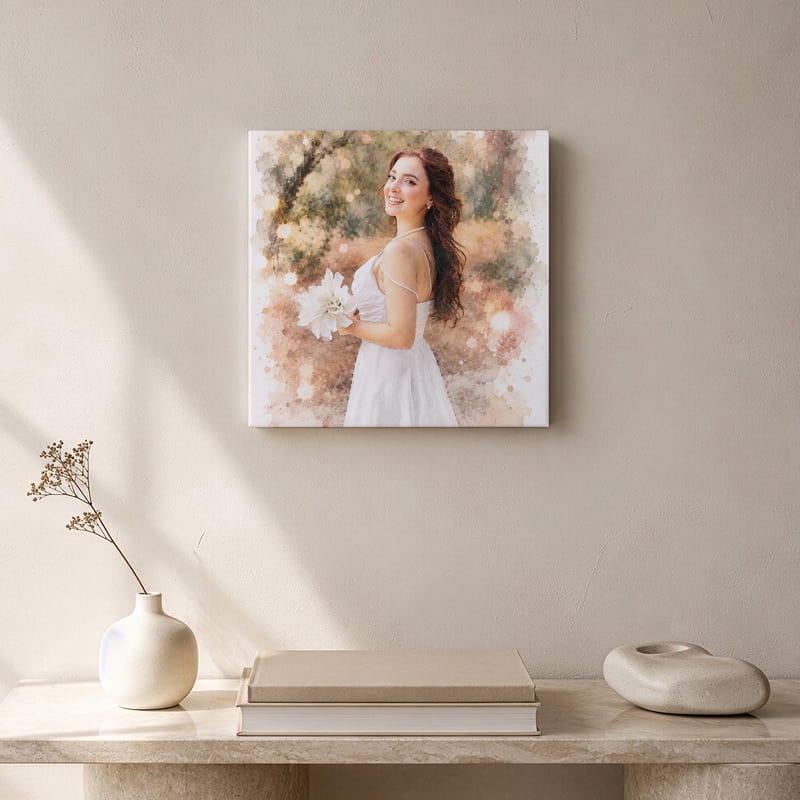 Suluboya Efektli Fotoğraf Baskılı Kanvas Tablo 40x40