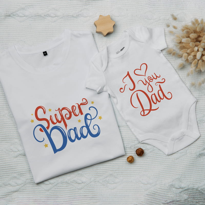 Süper Baba ve Bebeği Tişört Zıbın Kombini