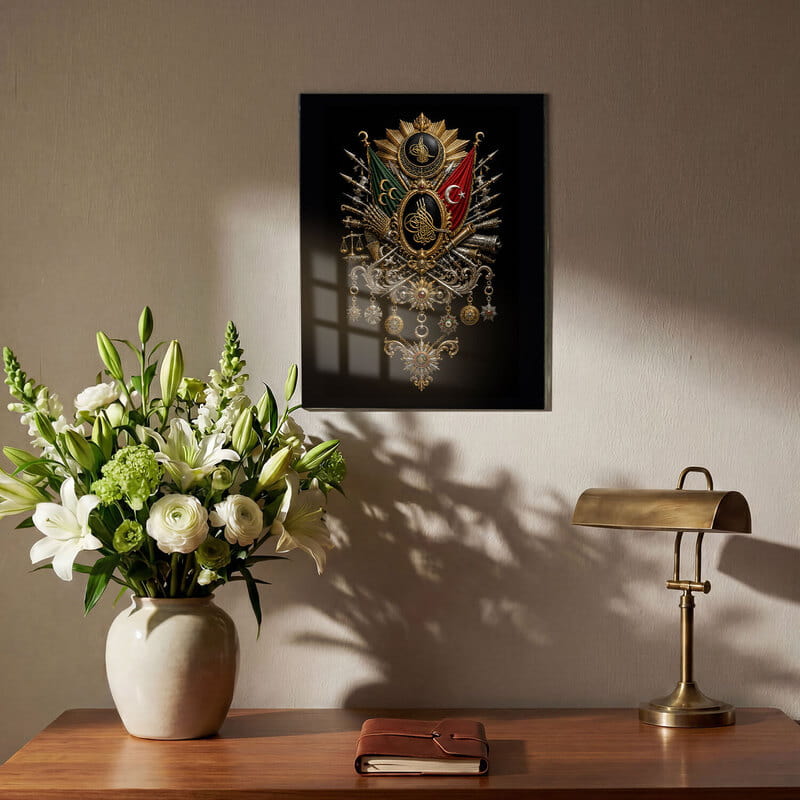 Tuğra Desenli Allah Lafzı Büyük Cam Tablo - 90x140 cm