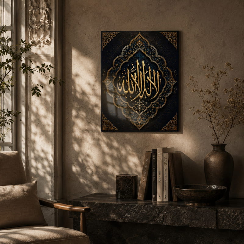 Tuğra Desenli Allah Lafzı Cam Tablo 50x70 cm