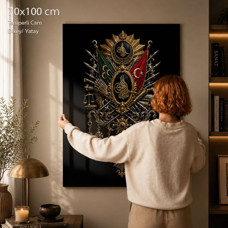 Tuğra Motifli Dini Cam Tablo - 70x100 cm