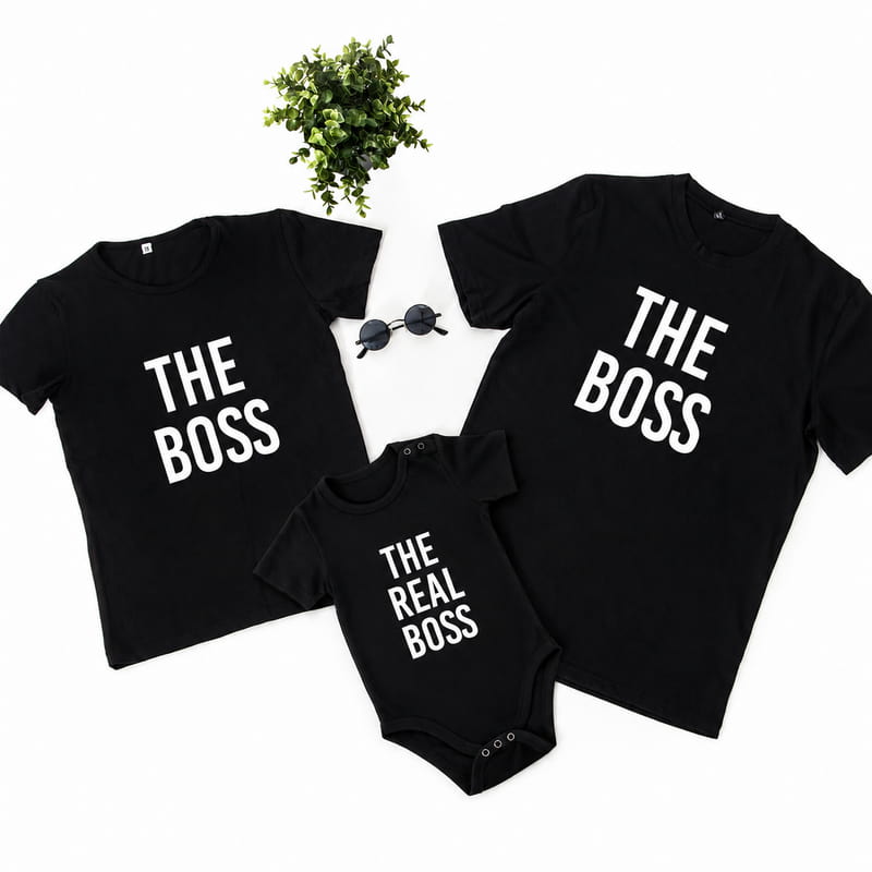 Yeni Anne & Babalara Özel The Boss Baskılı 3'lü Aile Kombini