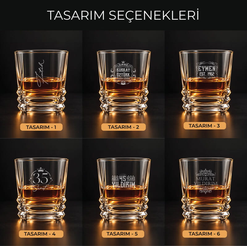 Yeni Yaş Hediyesi Premium Kutusunda İsimli Viski Kadeh Seti