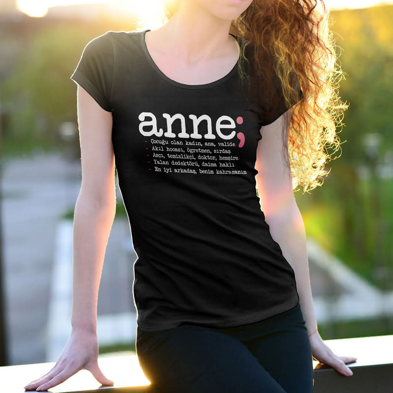 Anne Anlamı Tasarımlı Baskılı Tişört - %100 Pamuklu Kumaş