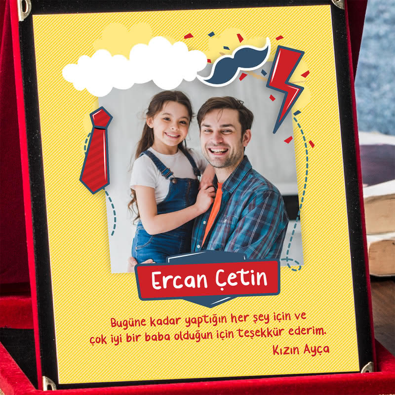 Babalar Günü Hediyesi Fotoğraflı Mesaj Yazılı Plaket