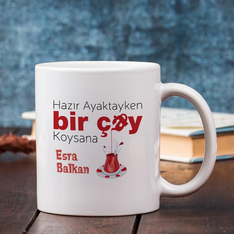 Çay Koliklere Özel Esprili Ahşap Tablalı Kupa