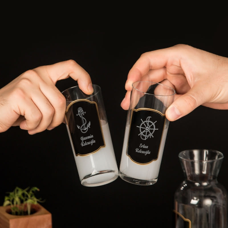 Deniz Temalı 2li Rakı Kadehi Karaf Seti