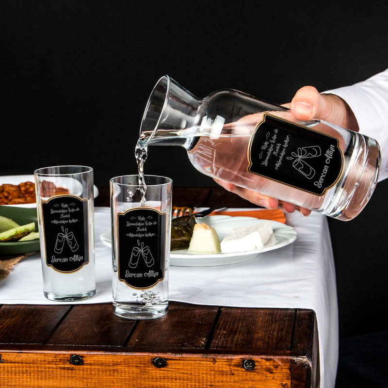 Efkarlı Sözler 2li Rakı Kadehi Karaf Seti