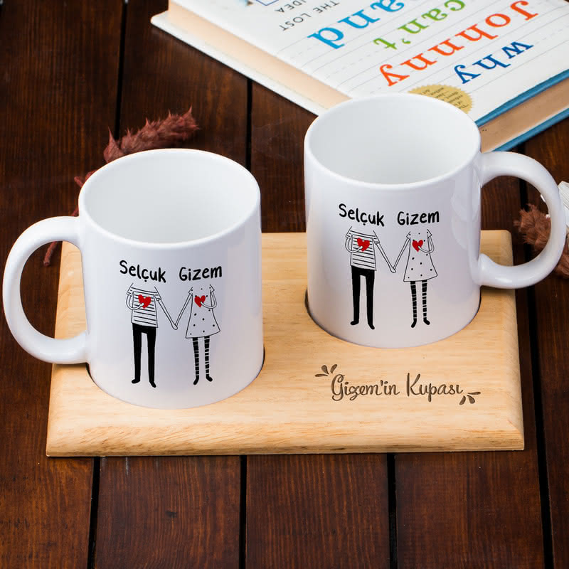 El Ele Tutuşan Sevgililer Tasarımlı Kupa Seti
