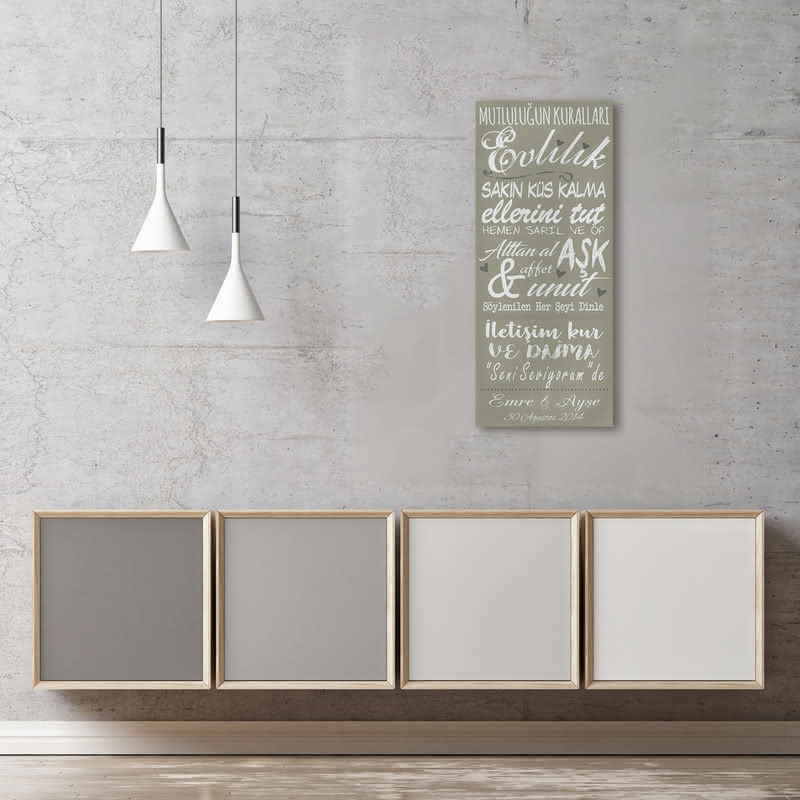 Mutlu Evliliğin Kuralları Tasarımlı Kanvas Tablo - 40x95