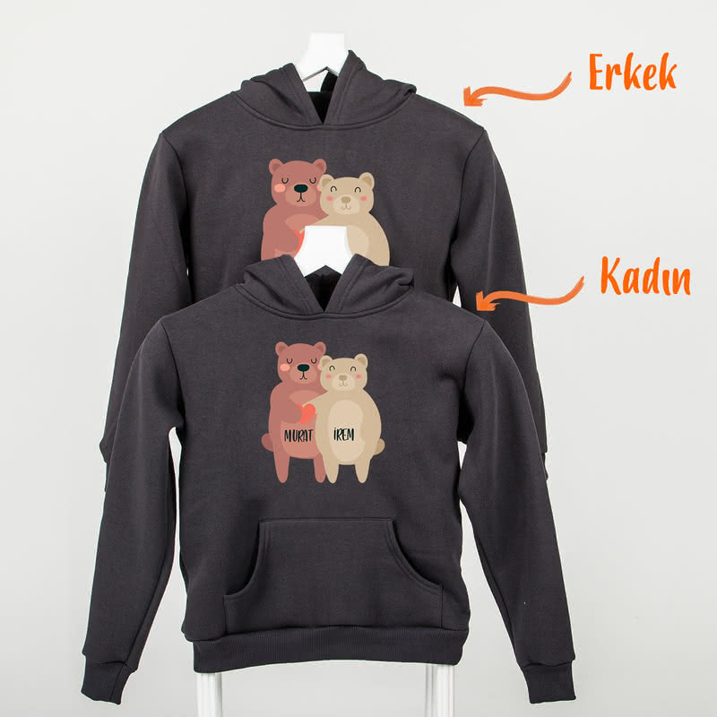 Sevimli Ayıcıklar Kapşonlu Sevgili Sweatshirtleri - %100 Pamuklu Kumaş