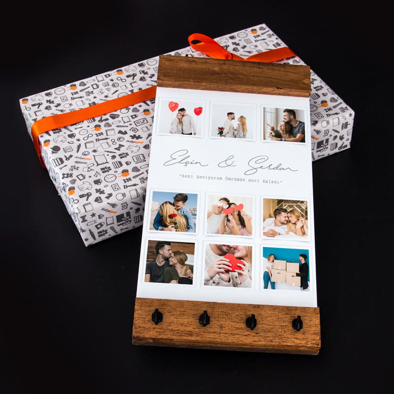 Yeni Ev Hediyesi Fotoğraf Baskılı Masif Duvar Anahtarlığı Hediye Sepeti