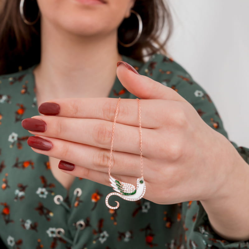 Altın Kaplamalı Zümrüt Anka Kuşu Kolye