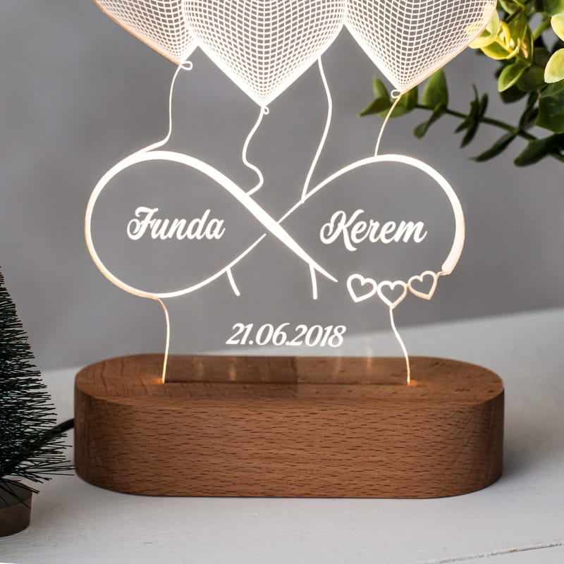 Aşık Kalpler İsim Yazılı 3 Boyutlu Led Lamba