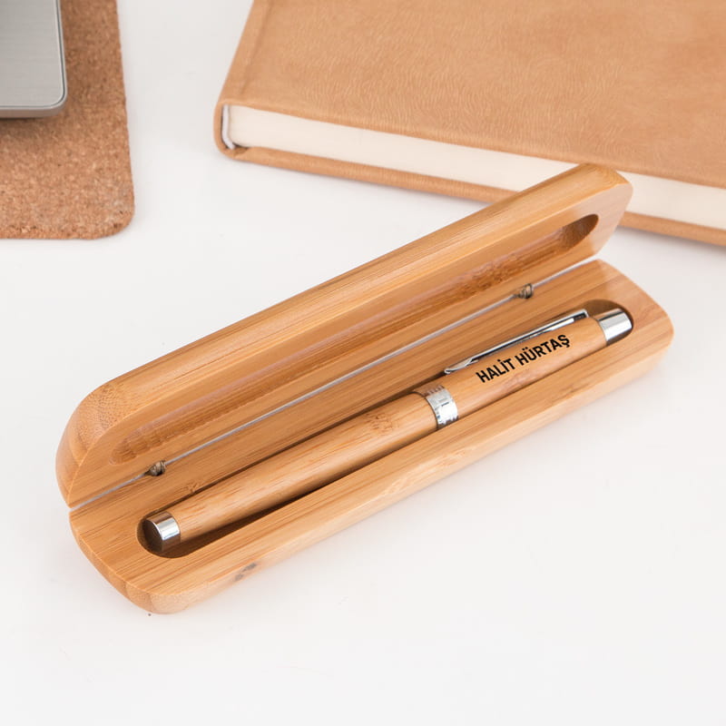 Avukata Hediye İsim Yazılı Kutulu Bambu Kalem Seti