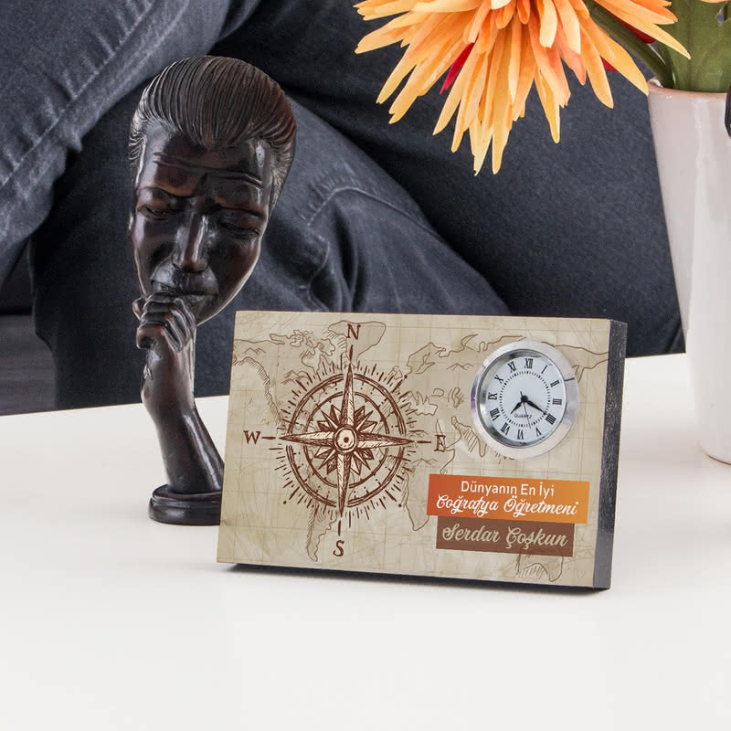 Coğrafya Öğretmenine Hediye Saatli Çerçeve