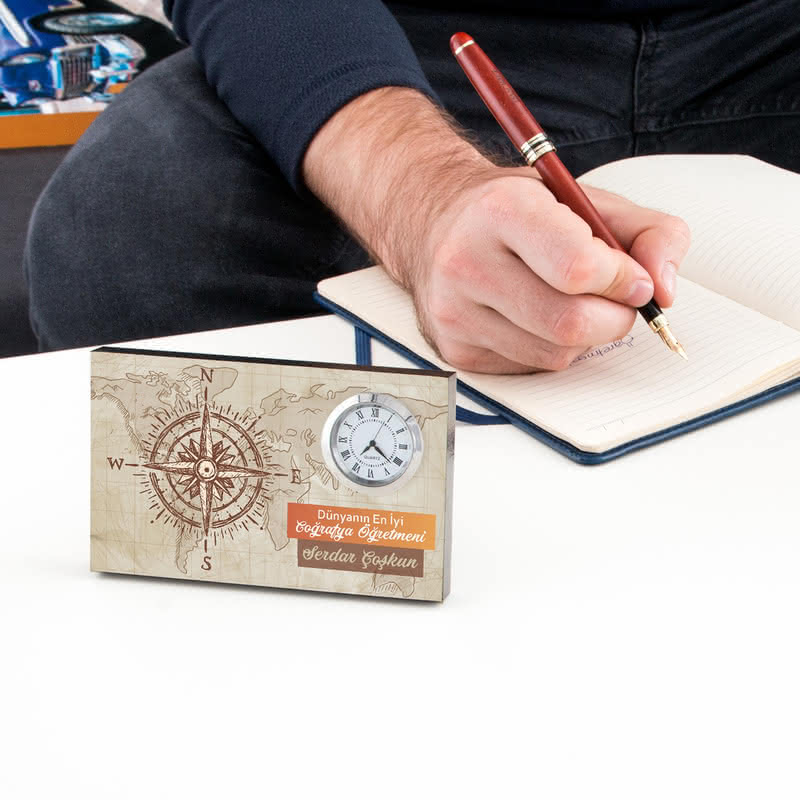 Coğrafya Öğretmenine Hediye Saatli Çerçeve