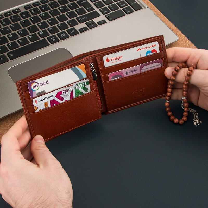 Fatih Sultan Mehmet Tuğralı Deri Cüzdan Tesbih - Hakiki Deri