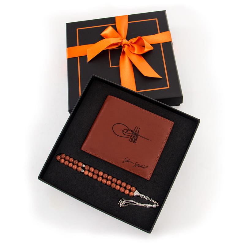 Fatih Sultan Mehmet Tuğralı Deri Cüzdan Tesbih - Hakiki Deri