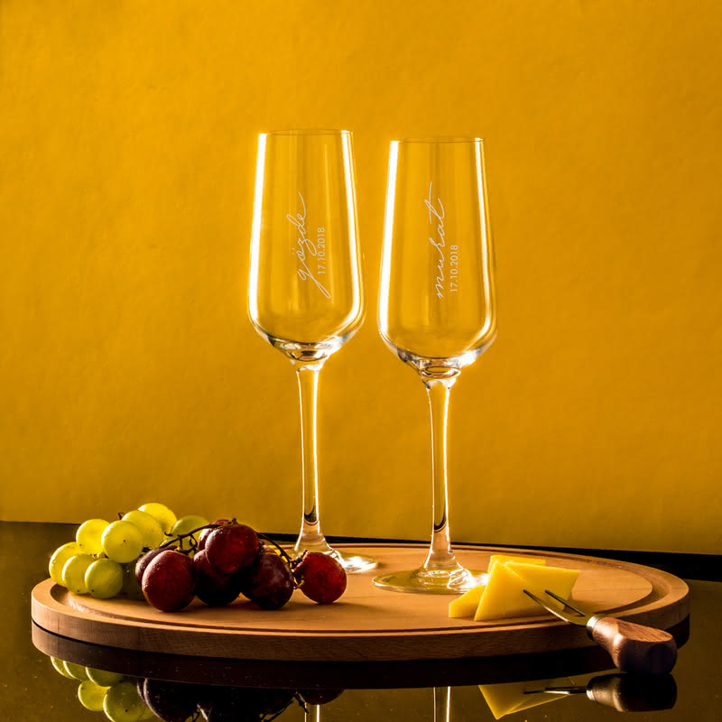İsme Özel İmza Stilli Şampanya Kadeh Seti