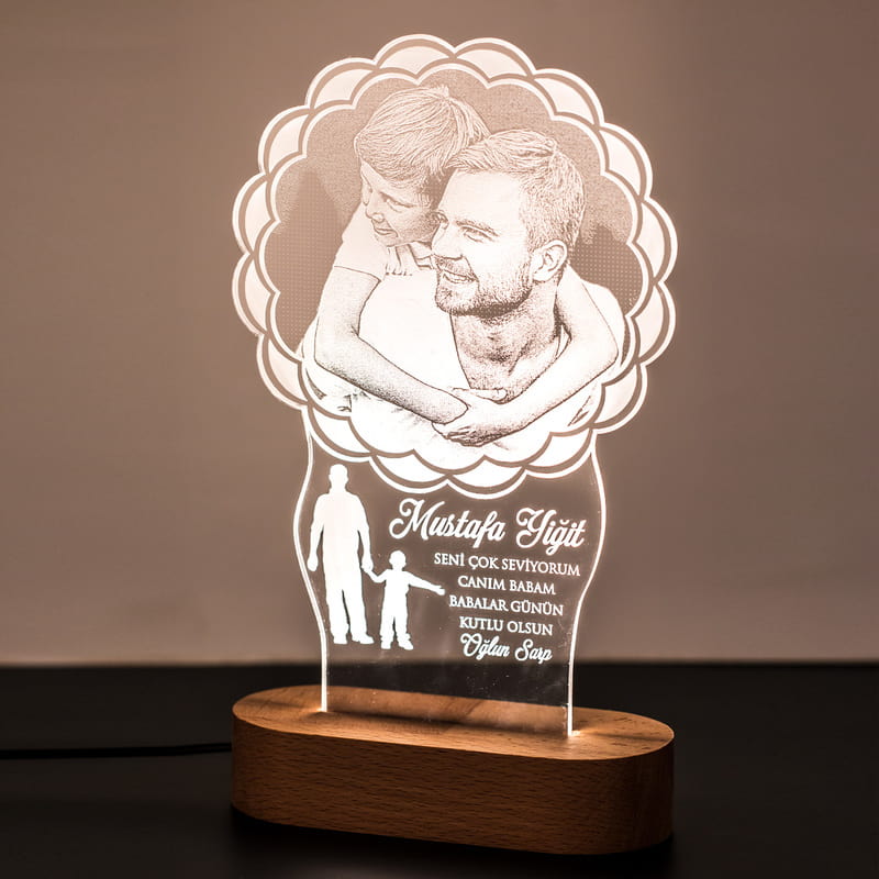 Kahraman Babama Hediye Fotoğraf İşlemeli Led Lamba