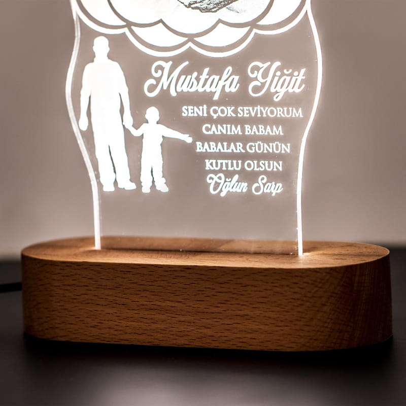 Kahraman Babama Hediye Fotoğraf İşlemeli Led Lamba