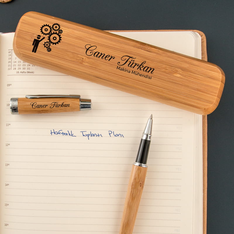 Makina Mühendislerine Hediye Bambu Kutulu Kalem Seti