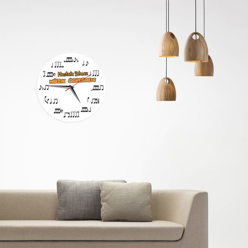 Müzik Öğretmenine Nota Baskılı Duvar Saati