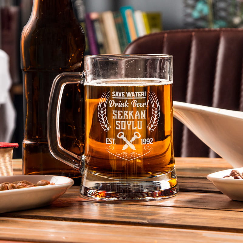 Save Water - Drink Beer Tasarımlı Kişiye Özel Bira Bardağı
