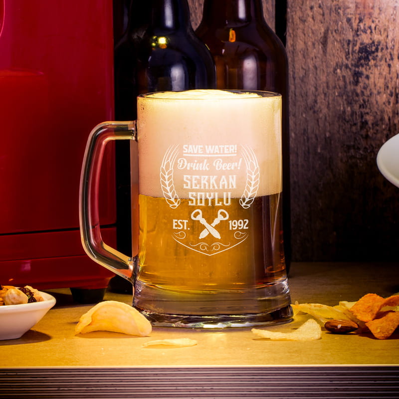 Save Water - Drink Beer Tasarımlı Kişiye Özel Bira Bardağı