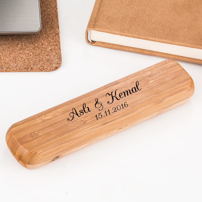 Sevgiliye Hediye Bambu Kutulu Kalem Seti