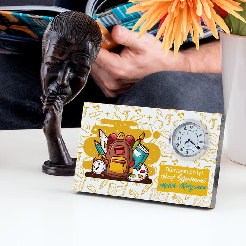 Sınıf Öğretmenine Kişiye Özel Hediye Saatli Çerçeve