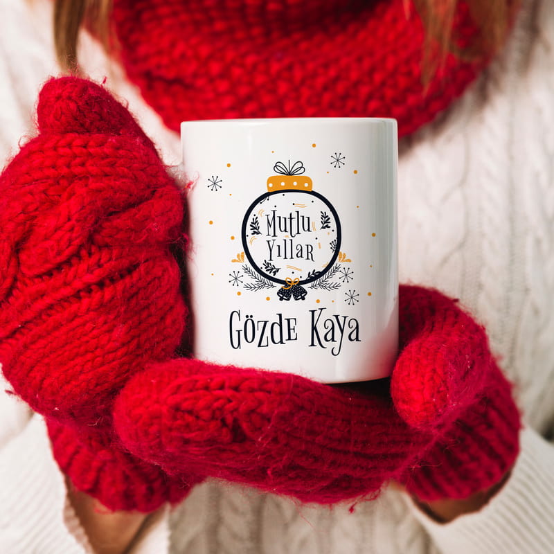 Yeni Yıl Hediyesi Kupa ve Ahşap Sunum Seti