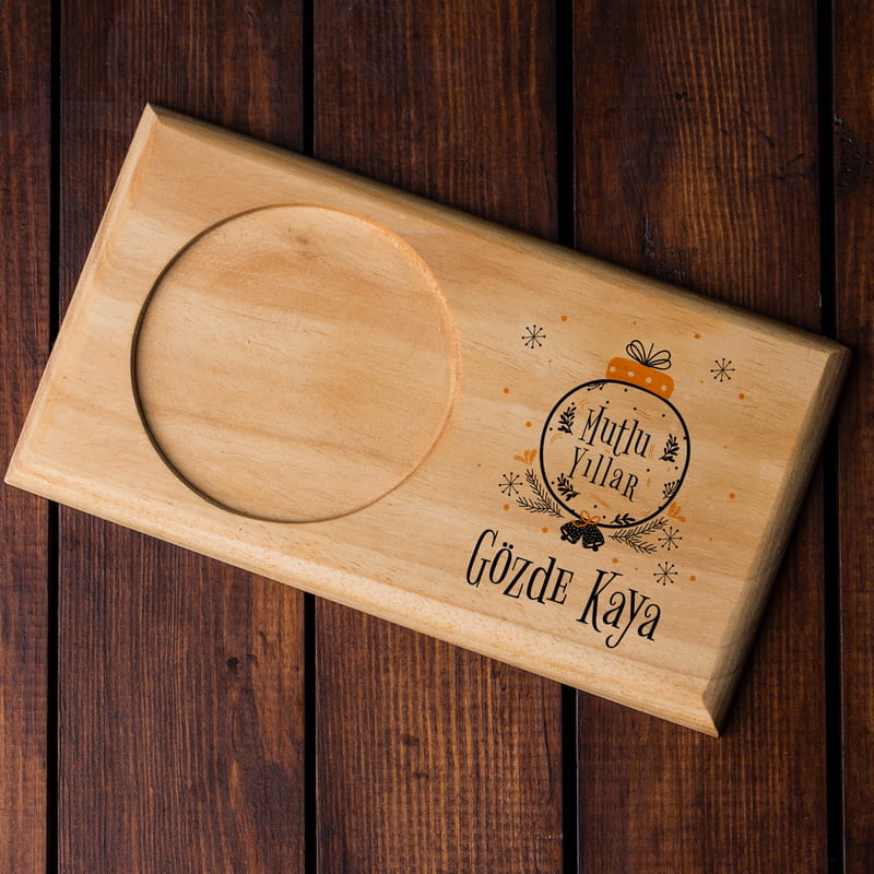 Yeni Yıl Hediyesi Kupa ve Ahşap Sunum Seti