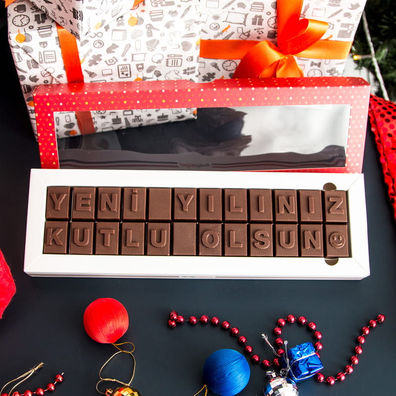 Yeni Yıl Hediyesi Mesajlı Harf Çikolata Hediye Sepeti