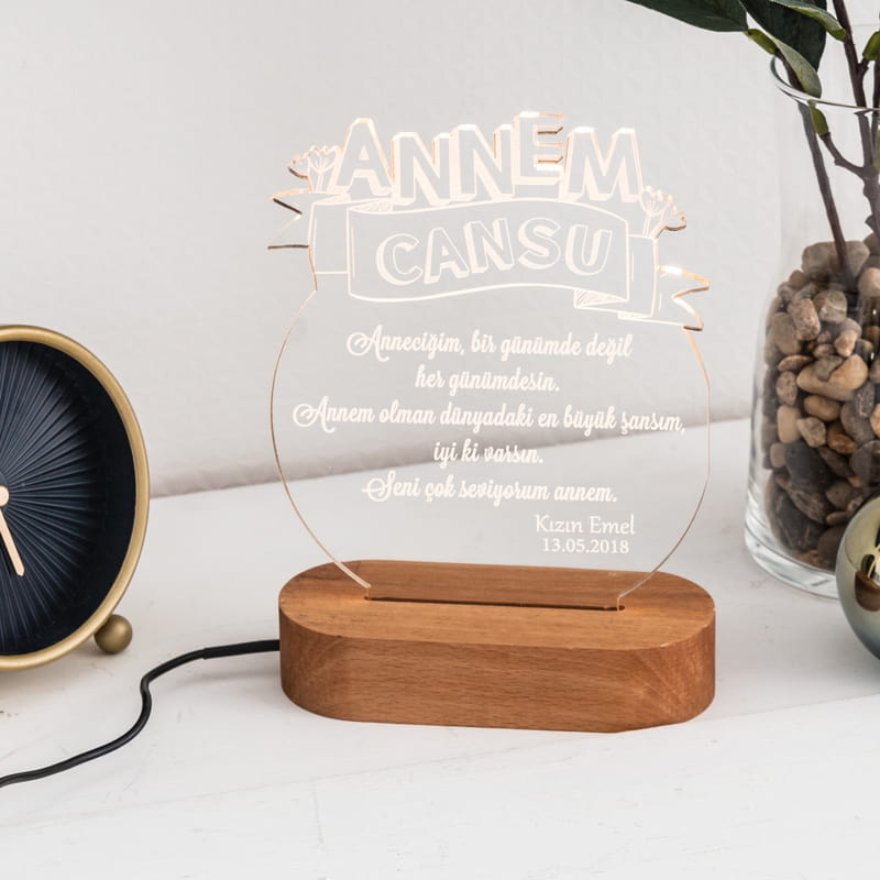 Anneler Günü Özel Tasarımlı 3 Boyutlu Led Lamba